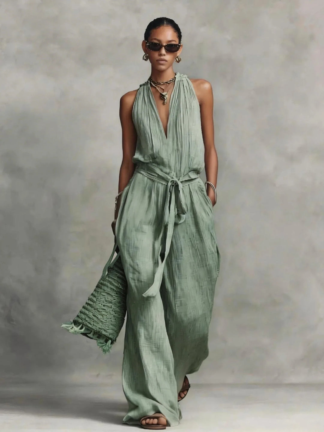 Lillian Front Tie Wide Leg Jumpsuit