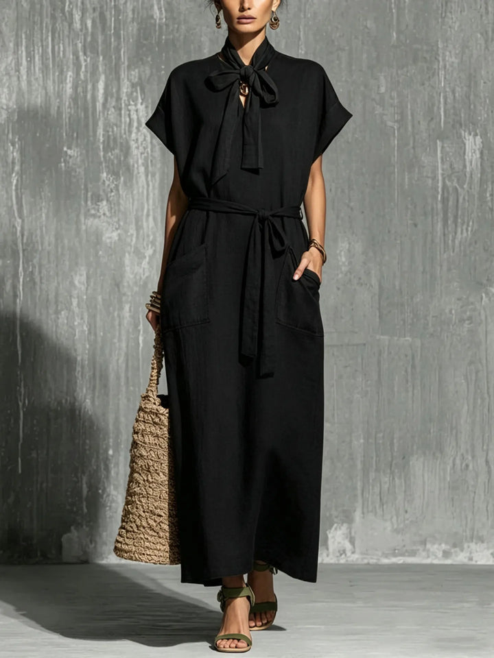 Charlotte Vintage V Neck Short Sleeve Flowing Maxi Dress