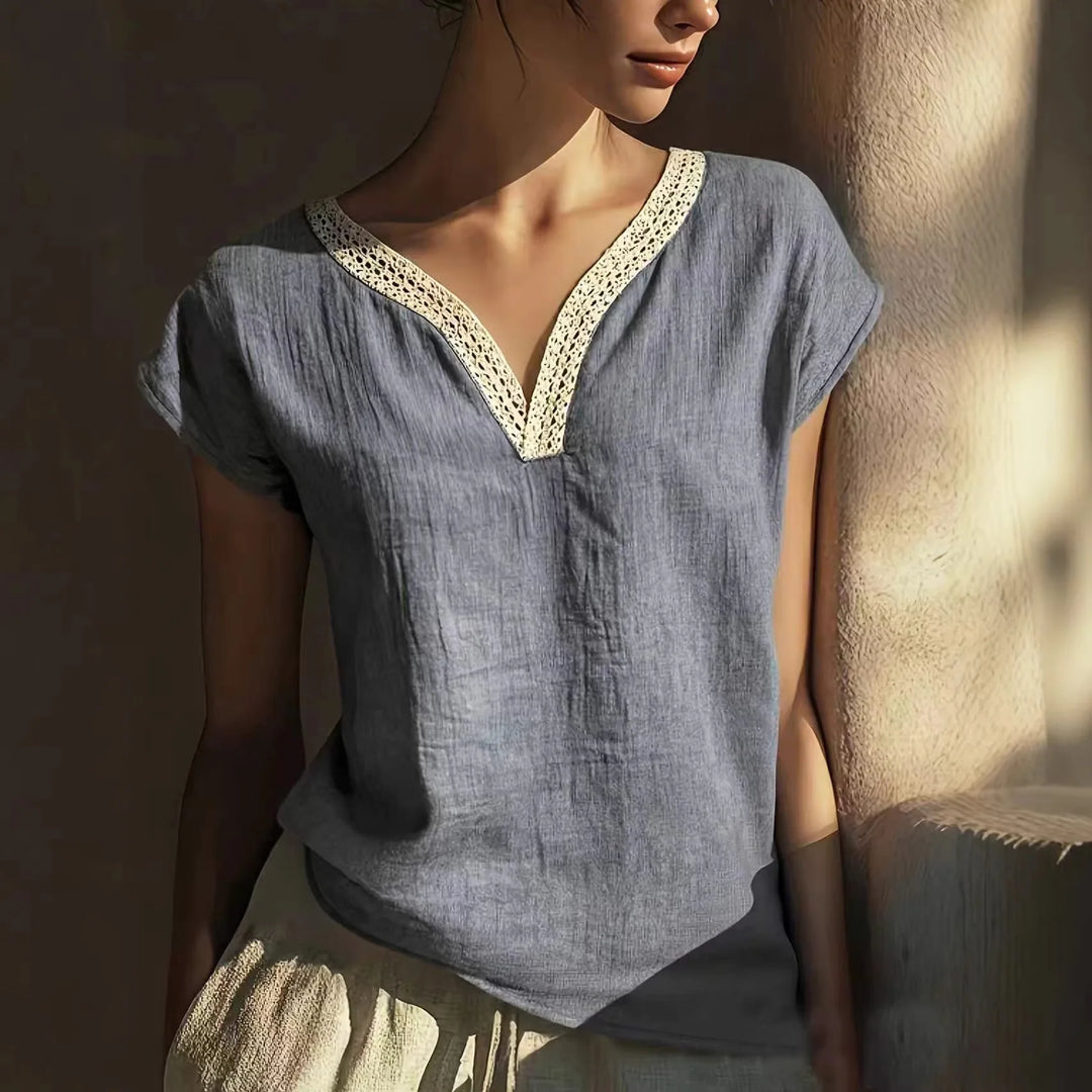 Phoebe Lace Trim Linen Blouse
