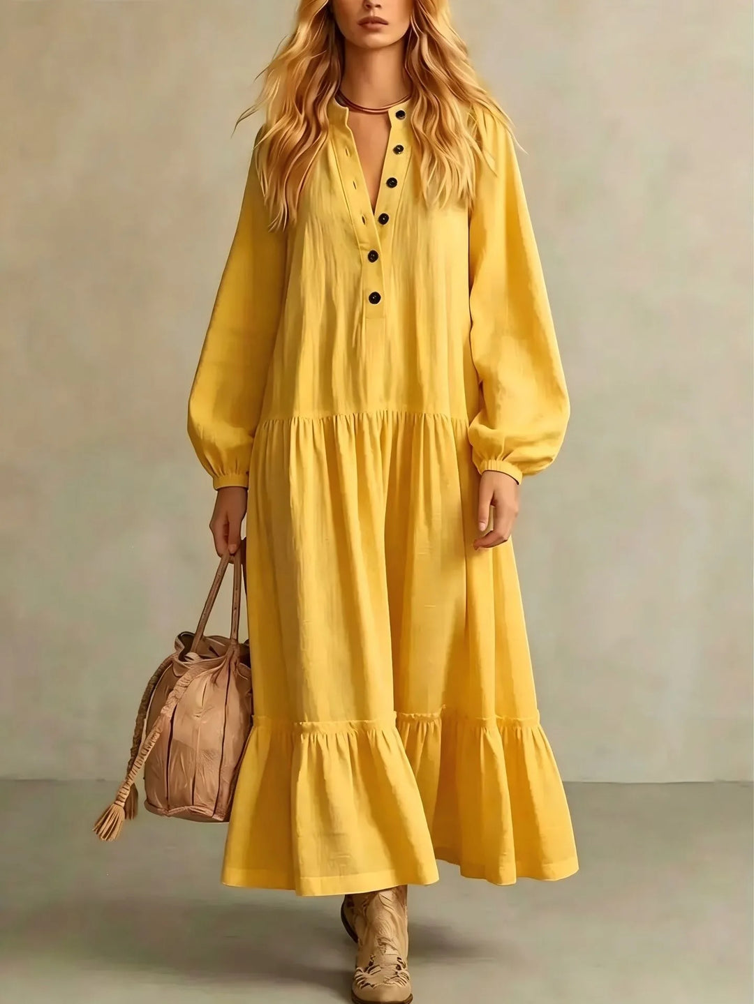Elara Button Front Tiered Maxi Dress