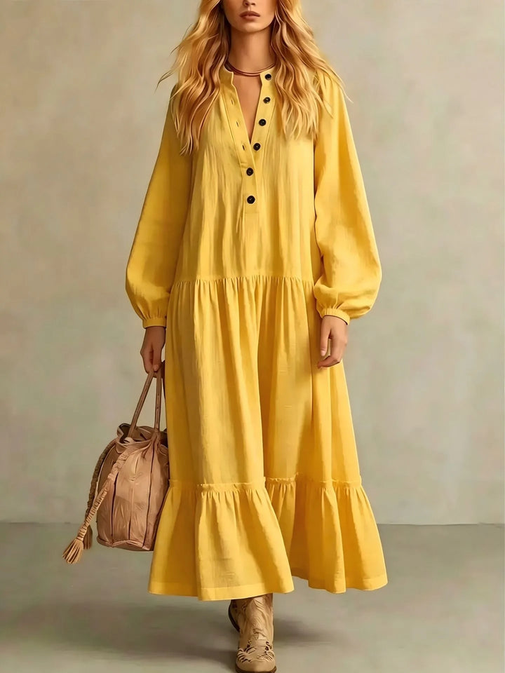 Elara Button Front Tiered Maxi Dress