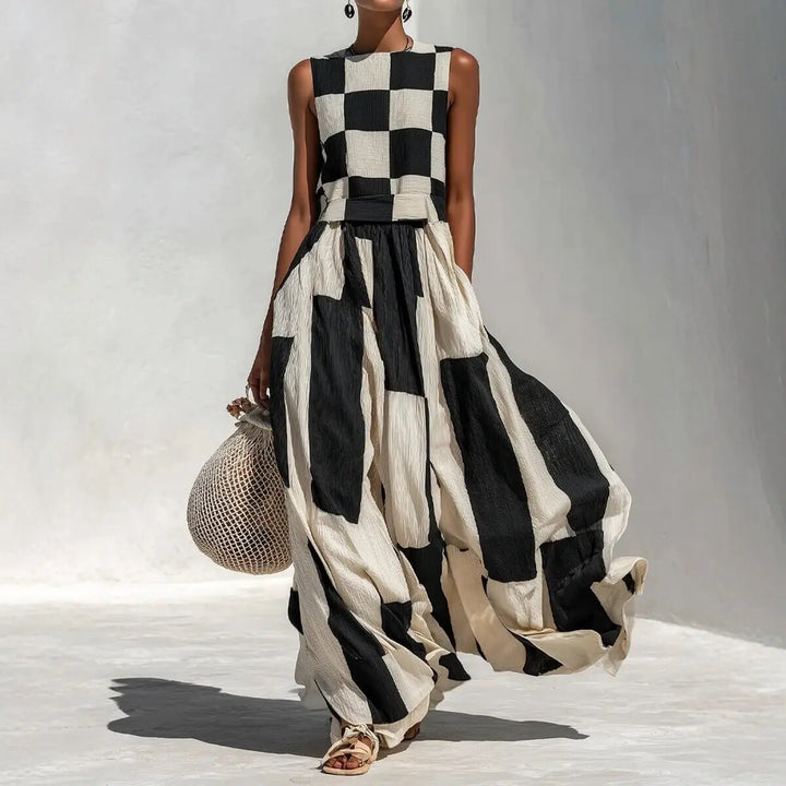 Colette Geometric Patchwork Maxi Dress
