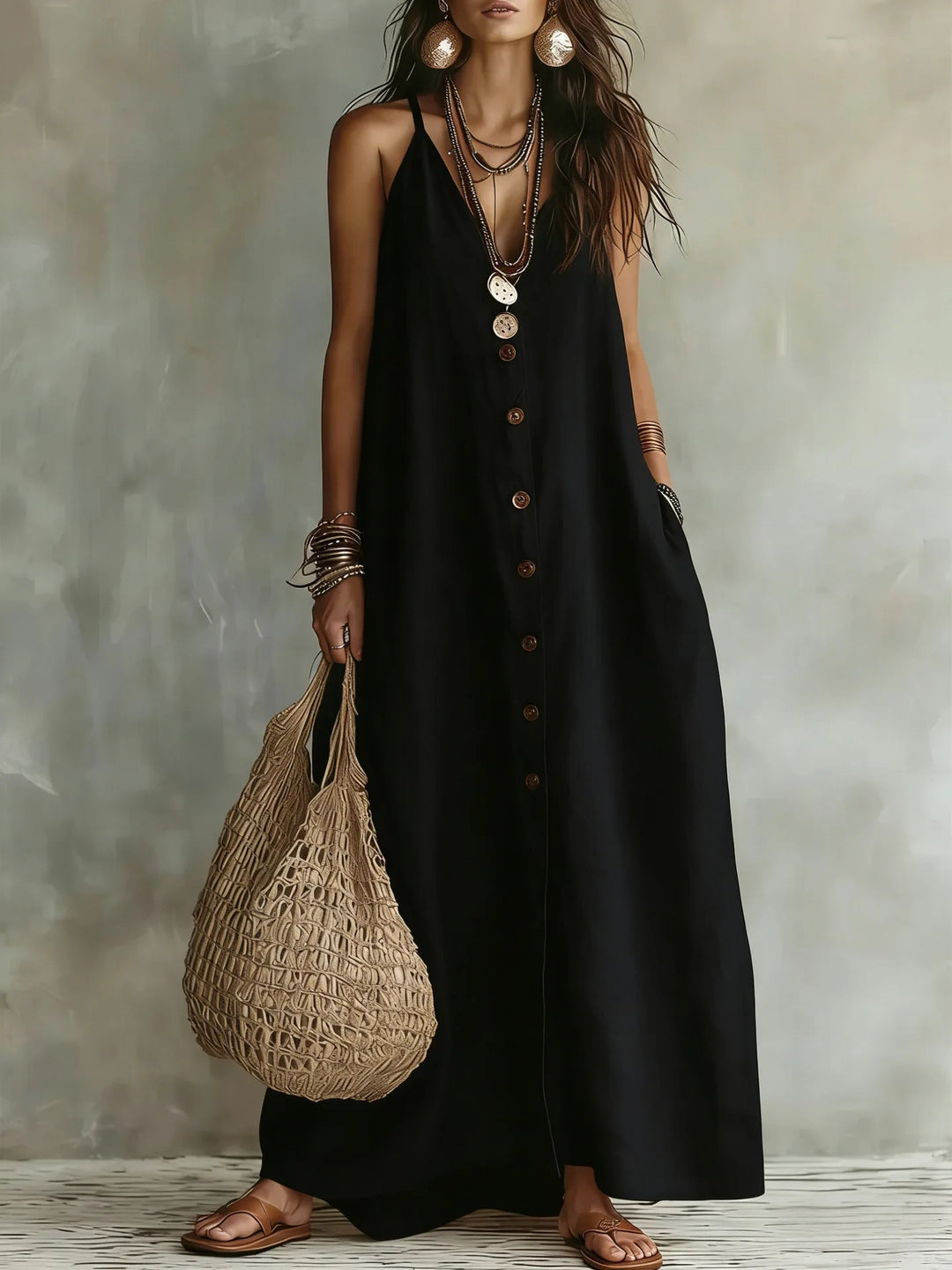 Elowen Breathable Sleeveless Linen Maxi Dress