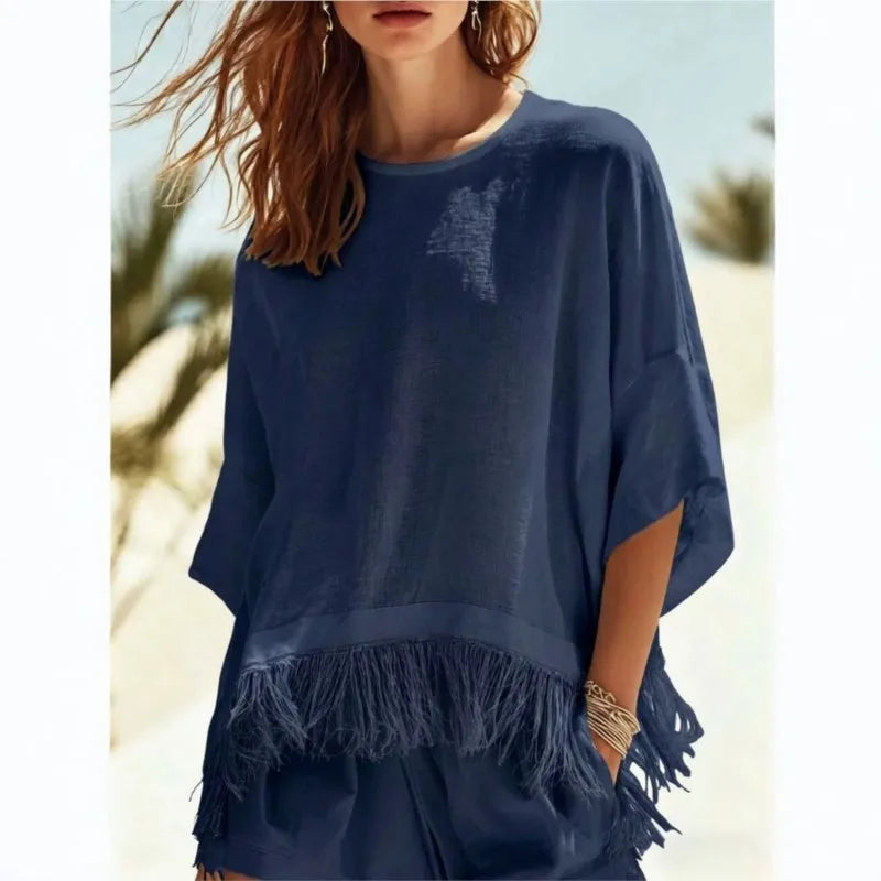 Rebecca Fringe Linen Blouse