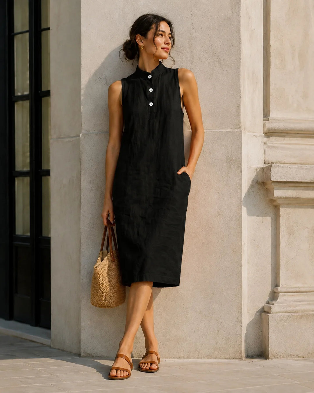 Clara Breathable Sleeveless Linen Midi Dress