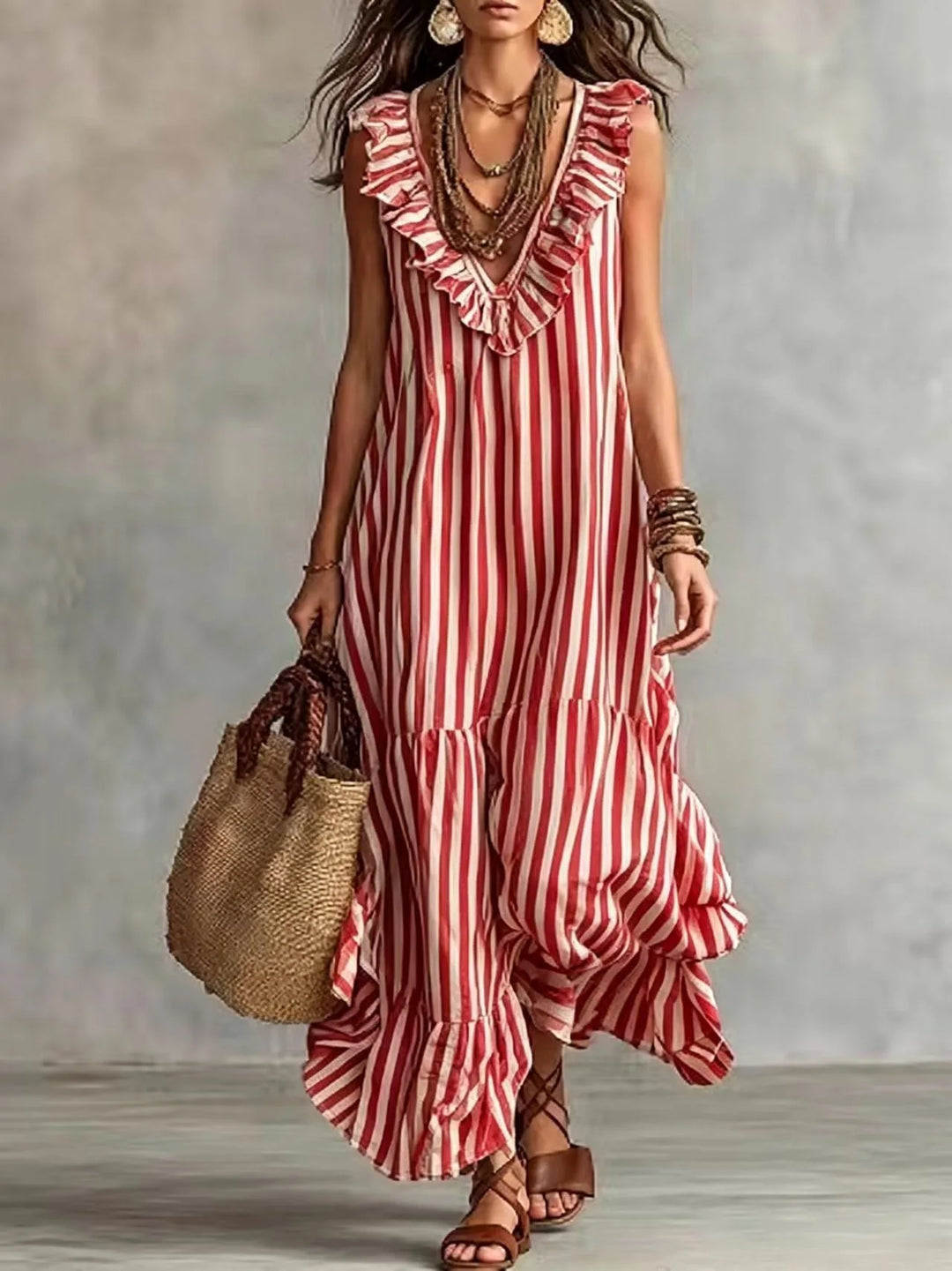 Ainsley Ruffle Striped Maxi Dress