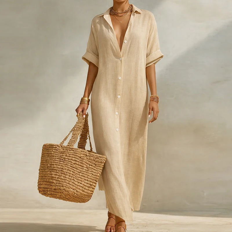 Olivia Linen Long Shirt Dress