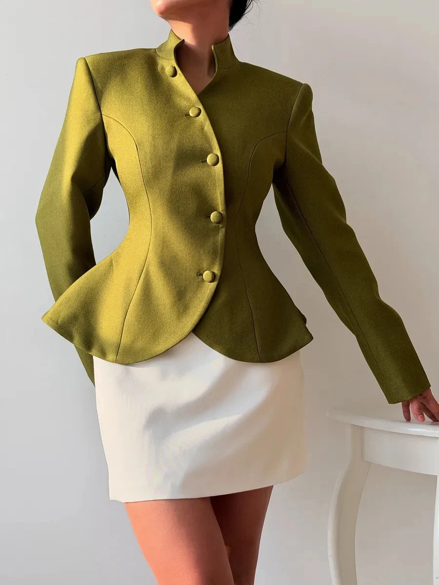 Simona Cinched Stand Collar Blazer