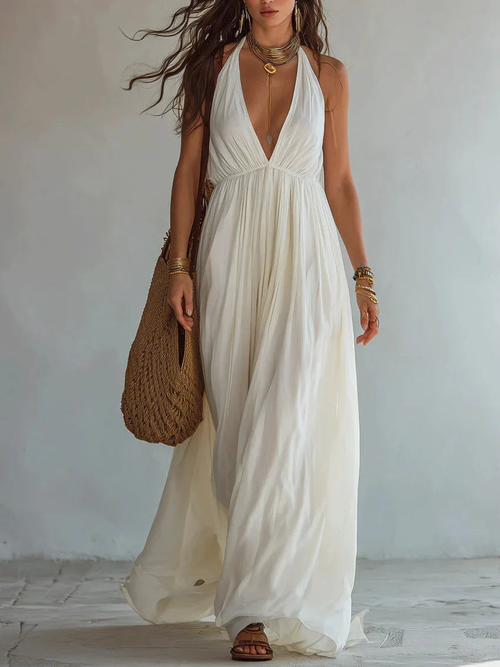 Evelina Deep V Neck Maxi Dress