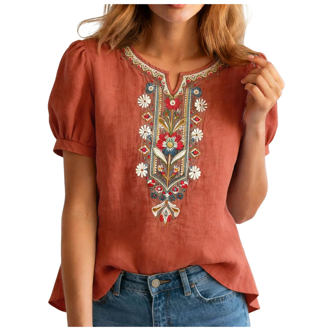 Mallorie Embroidered Linen Blouse