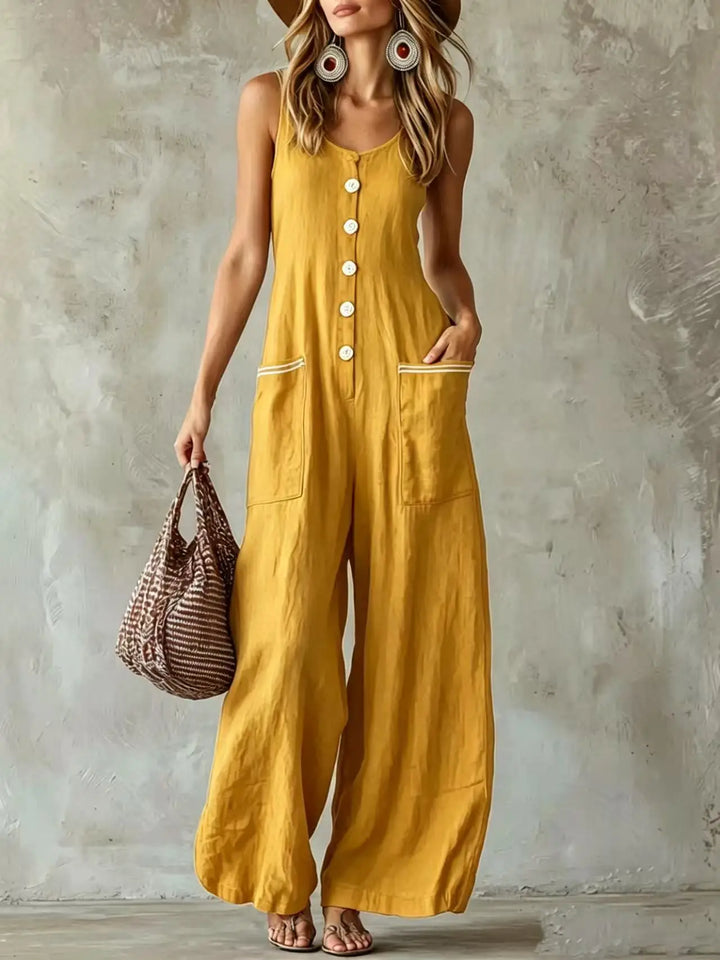 Lianna Button Front Wide Leg Jumpsuit
