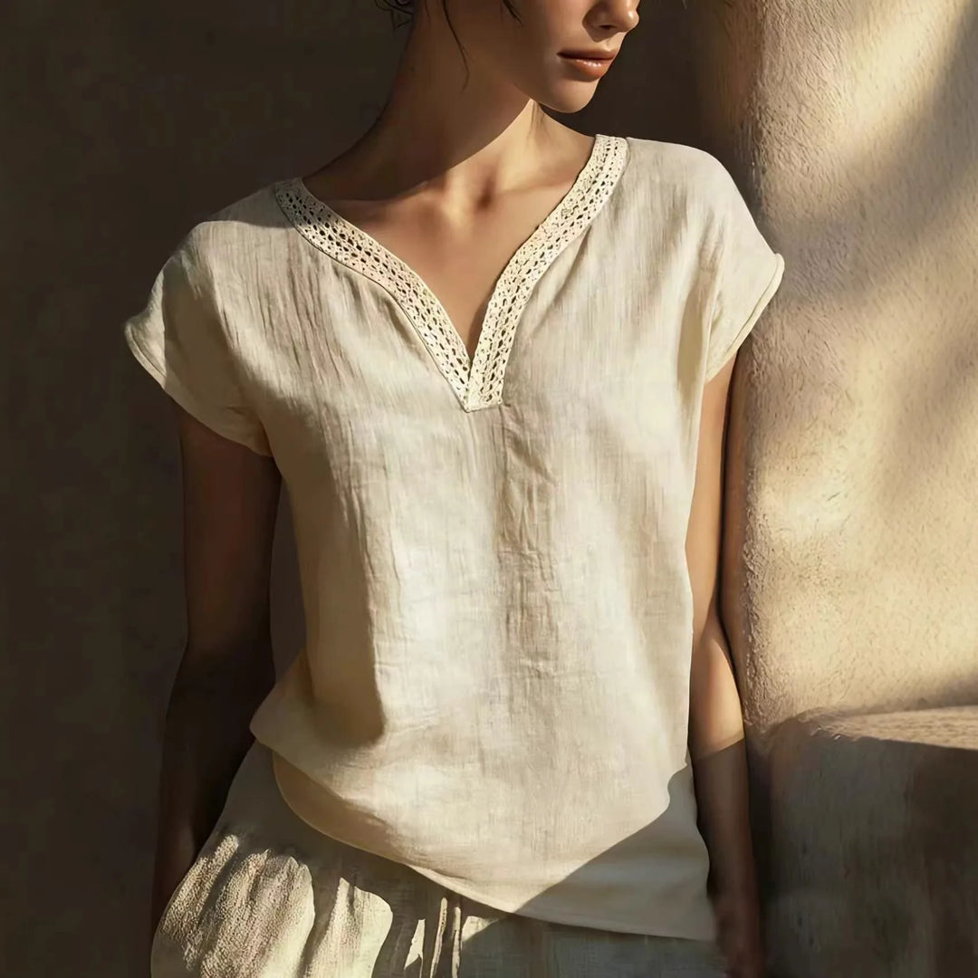 Phoebe Lace Trim Linen Blouse