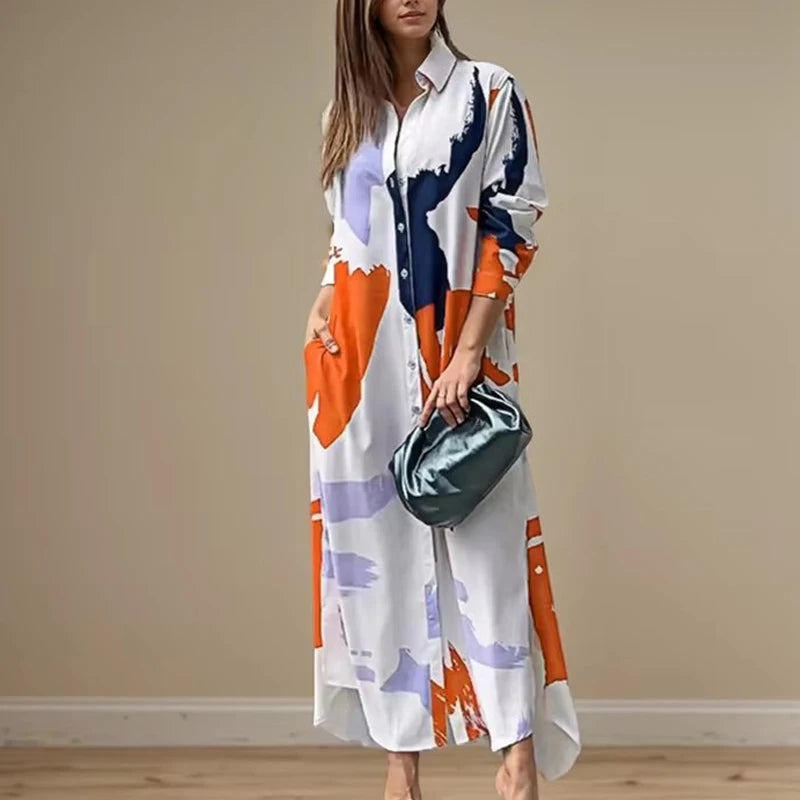 Aveline Abstract Shirt Maxi Dress