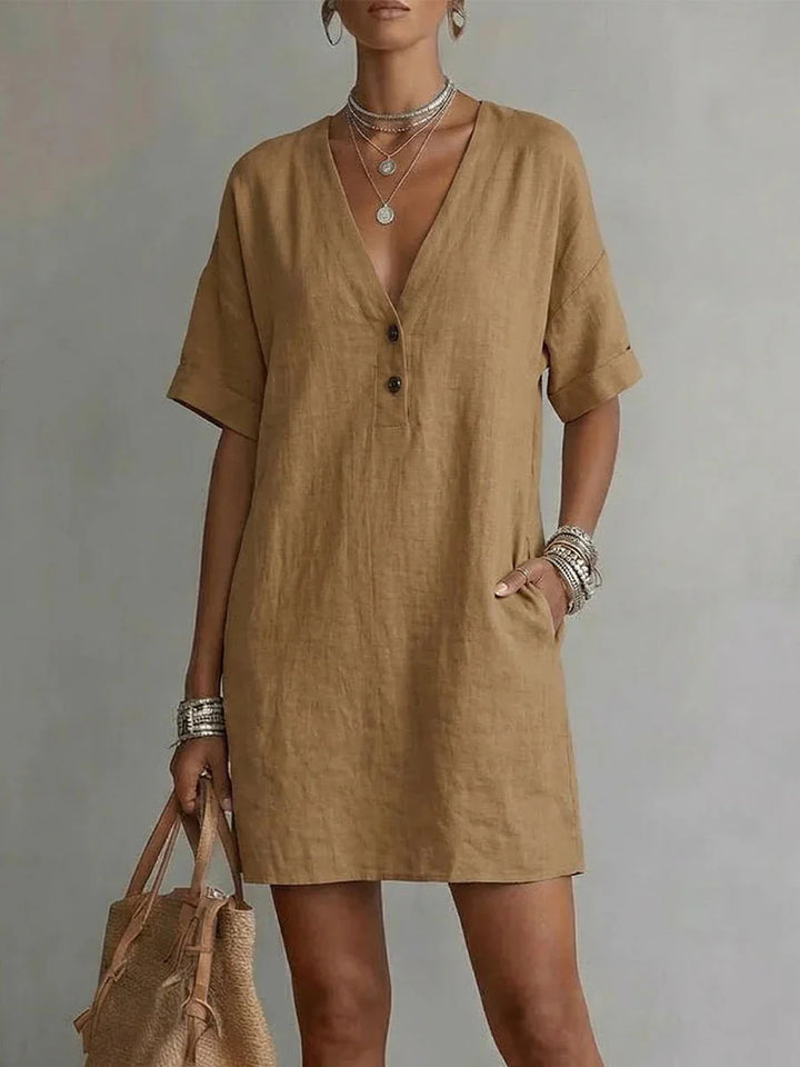 Talia Breathable Linen V-Neck Mini Dress