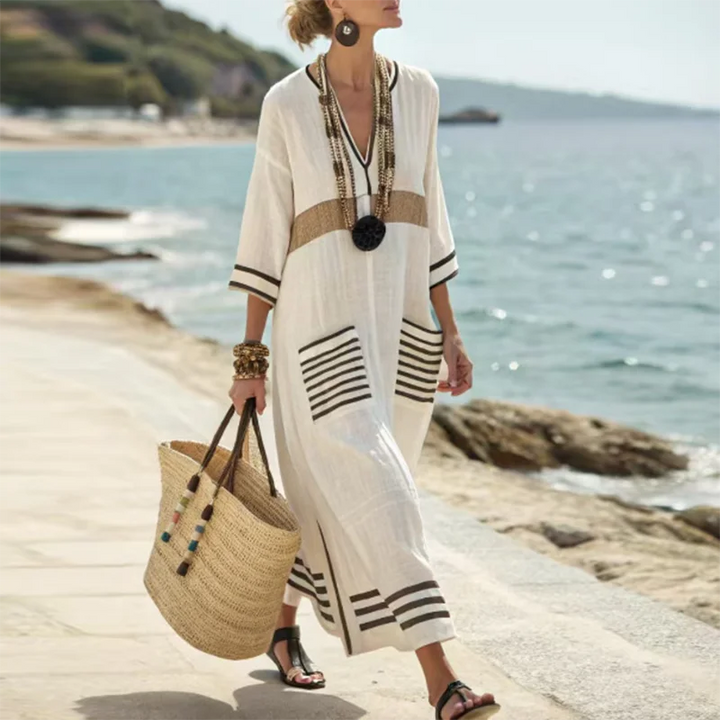 Santorini Striped Kaftan Dress
