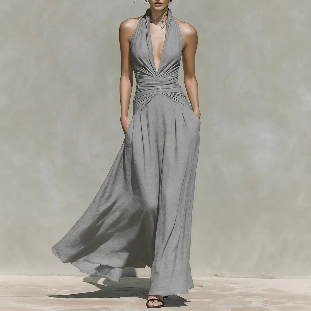 Raven V Neck Sleeveless Ruched Bodycon Maxi Dress