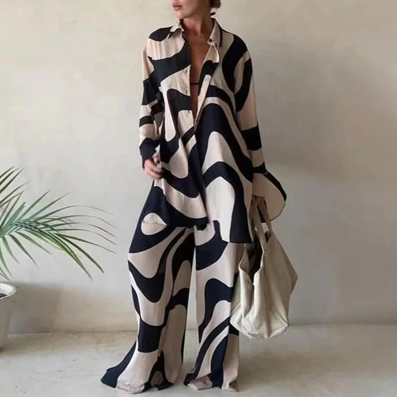 Valencia Geometric Print Long Sleeve Trouser Set
