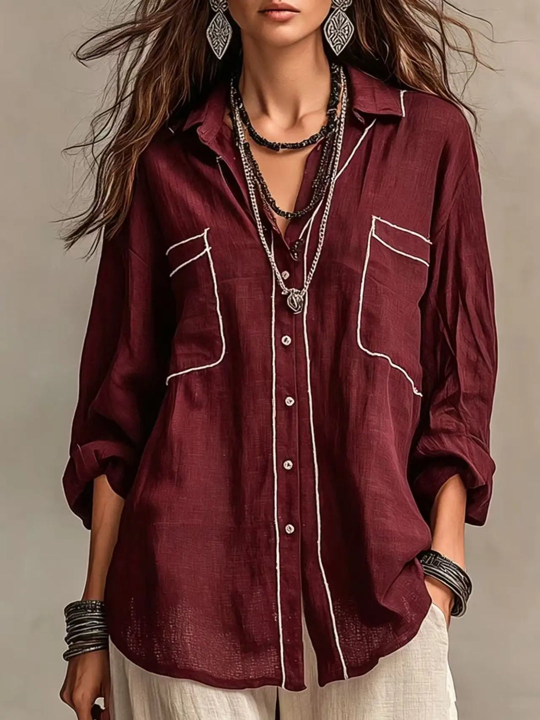 Abigail Casual Linen Blend Blouse