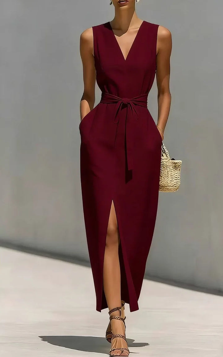 Monica Front Tie V Neck Maxi Dress