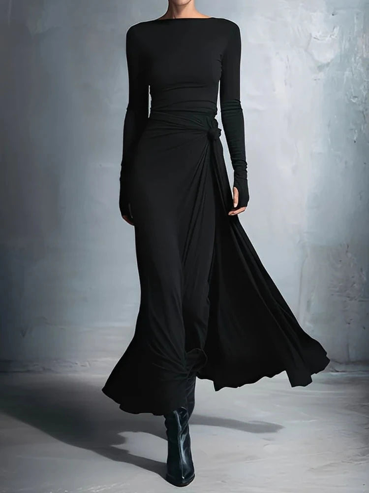 Black twisted knot maxi dress front view