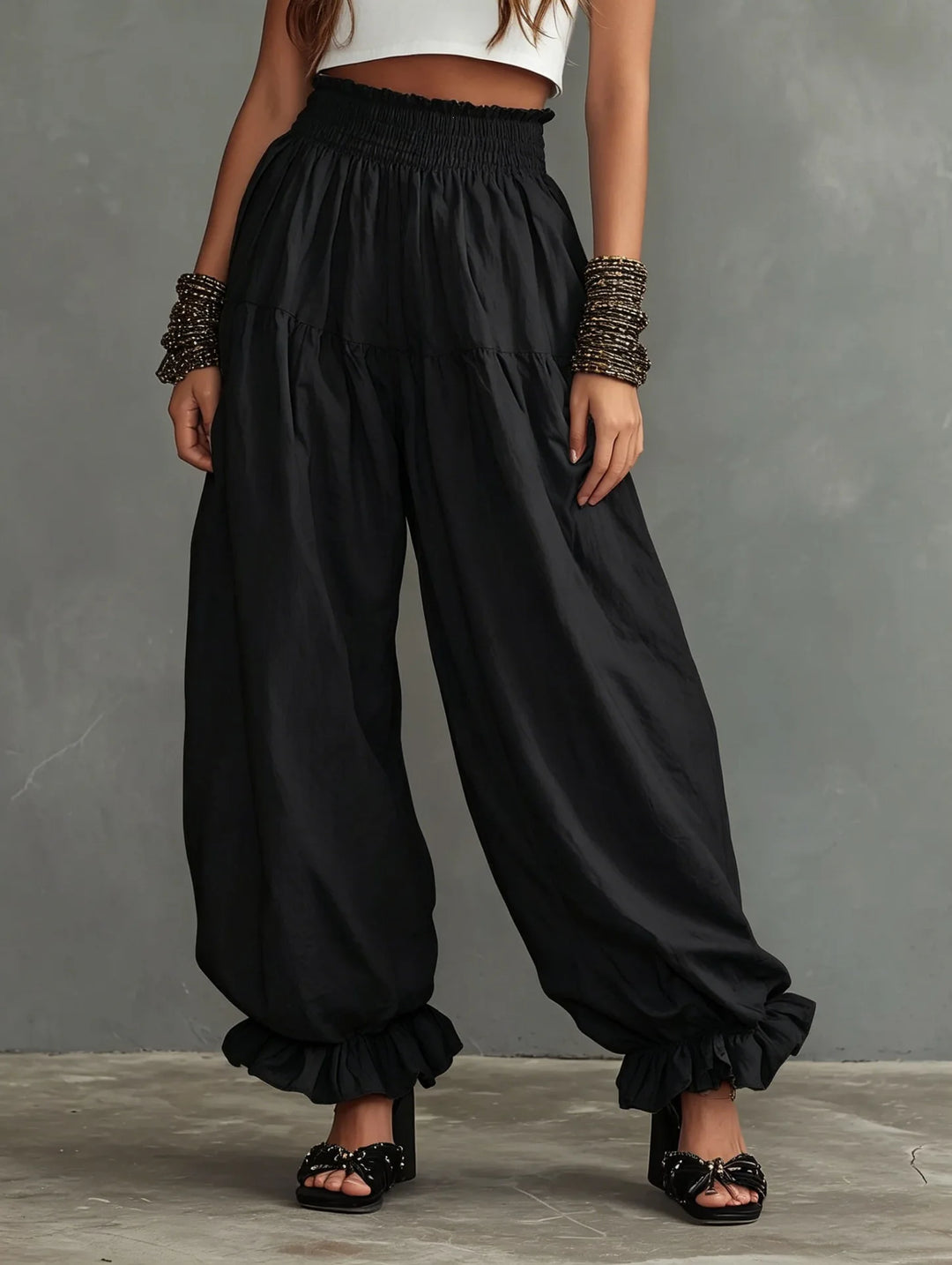 Vienna Elastic Waist Wide Leg Trousers