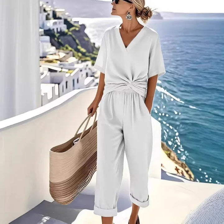 Blake Casual Tie Waist Short Sleeve Pants Set