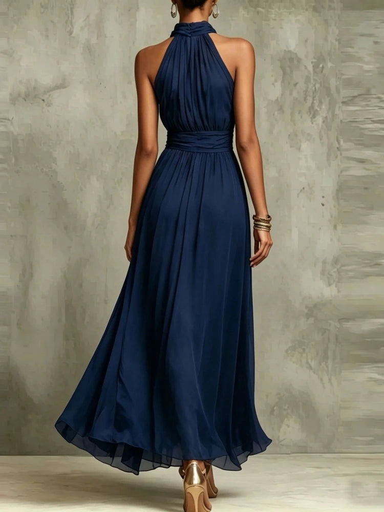 Clarissa Flowing Halter Wedding Guest Maxi Dress