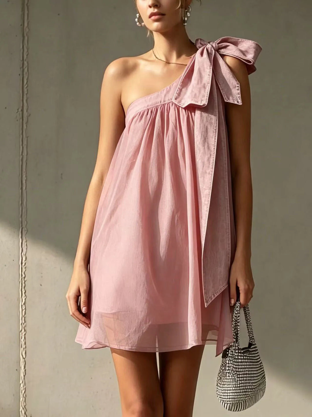 Sienna Bow Detail One Shoulder Mini Dress