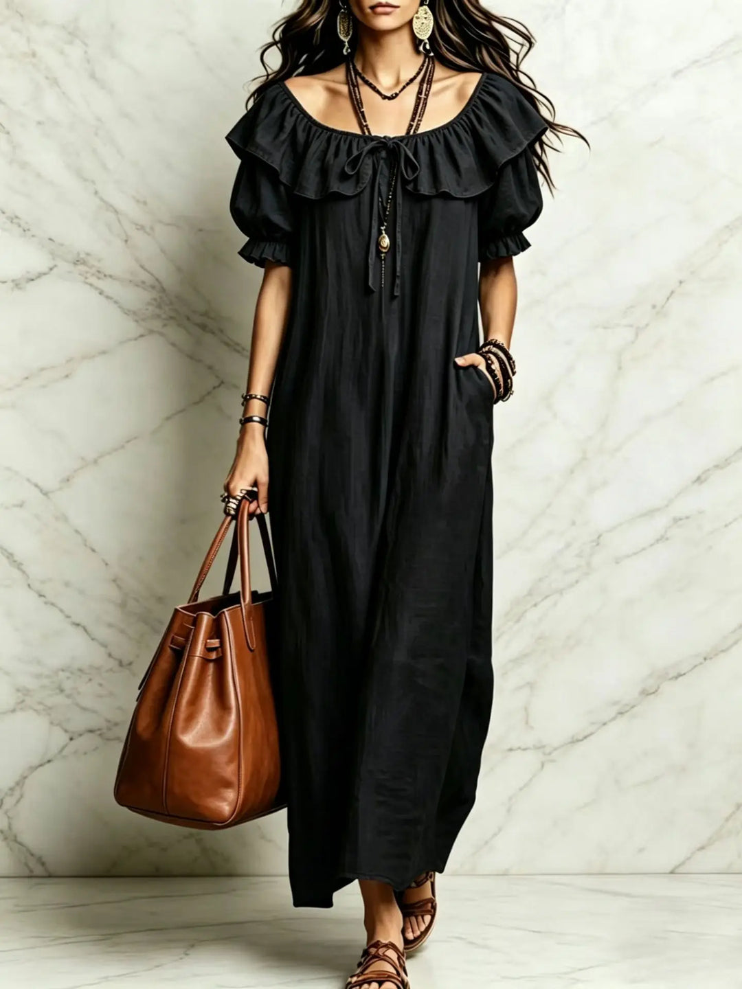 Evangeline Off Shoulder Boho Maxi Dress