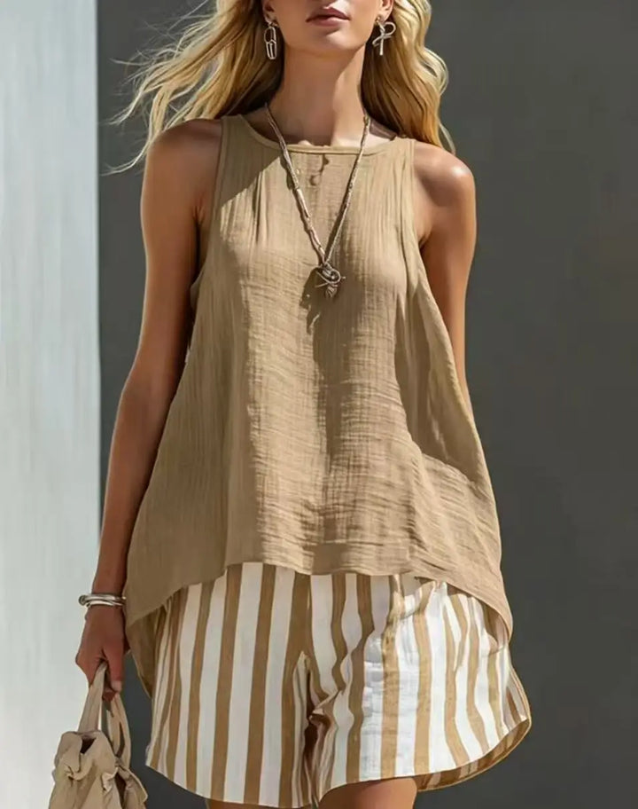 Kaia Sleeveless Striped Two Piece Outfit