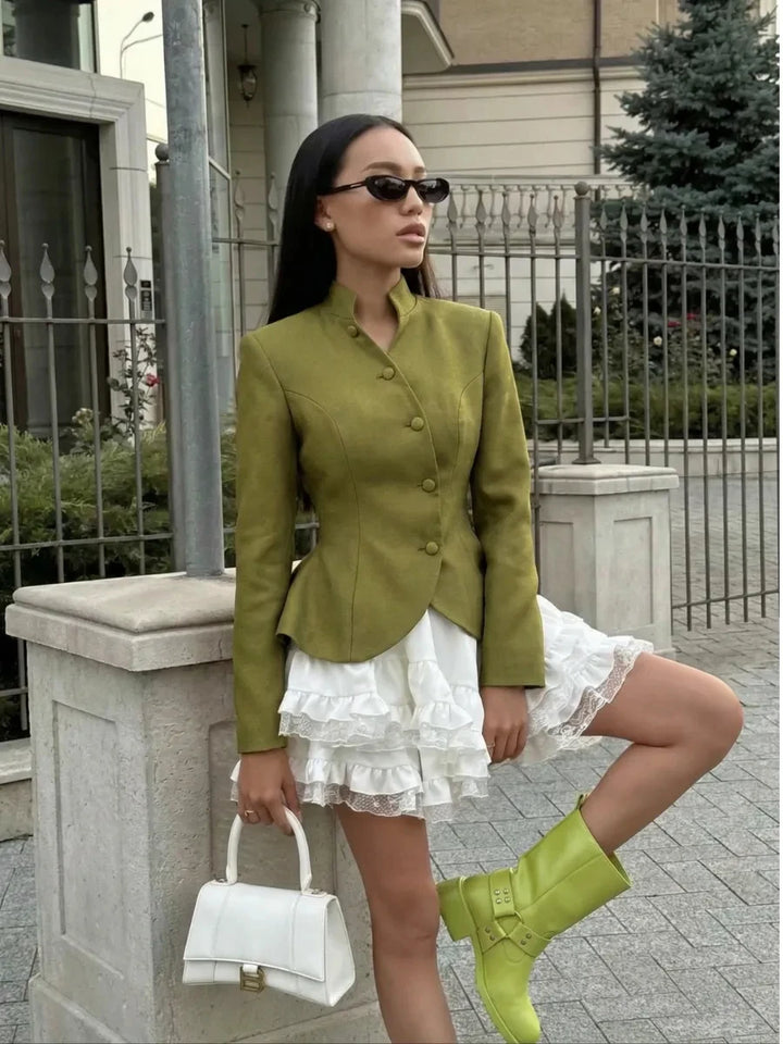 Simona Cinched Stand Collar Blazer