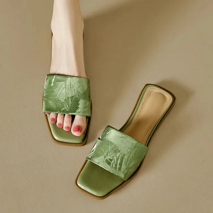 Serene Floral Embossed Square Toe Sandals