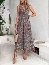 Aubrielle Sleeveless Bohemian Print Midi Dress