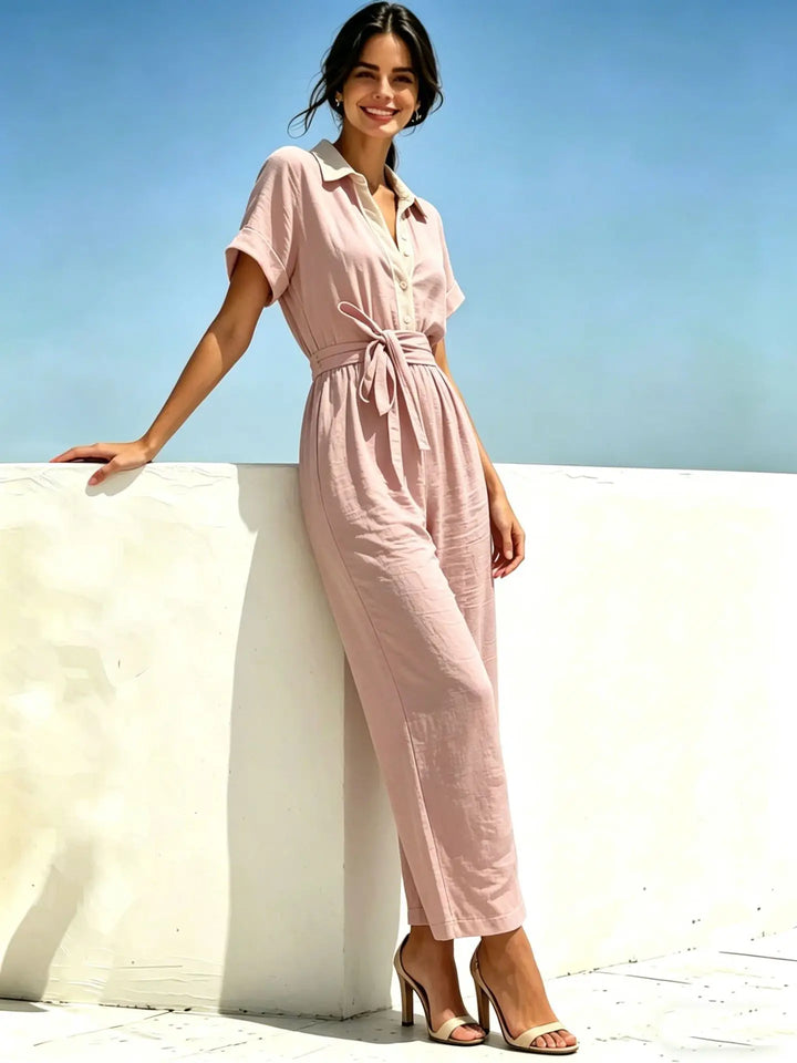 Olivia Belted Short Sleeve Jumpsuit