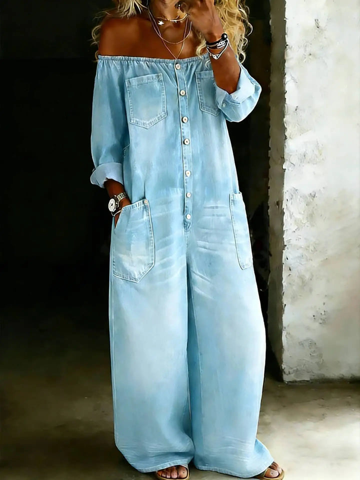 Annie Off Shoulder Denim Jumpsuit