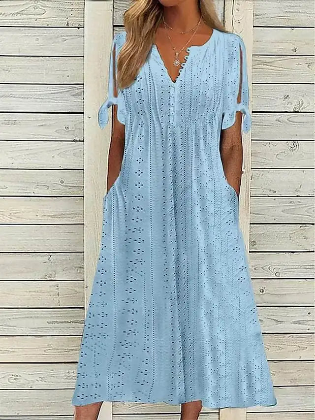 Bailey V Neck Eyelet Midi Dress