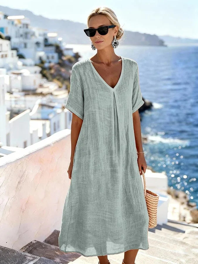 Maren Relaxed V Neck Summer Midi Dress