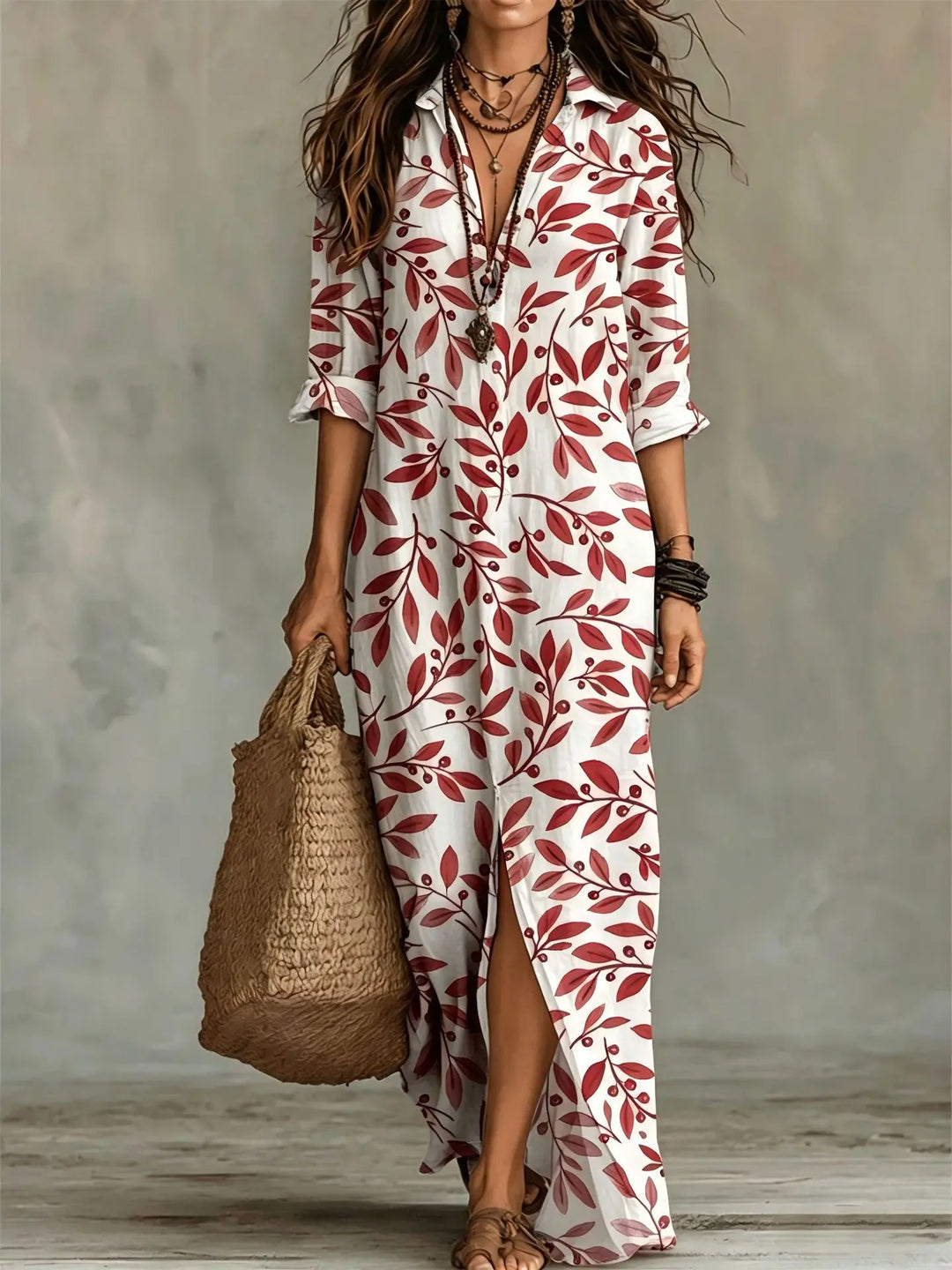 Aurelia Bohemian Print Long Shirt Dress