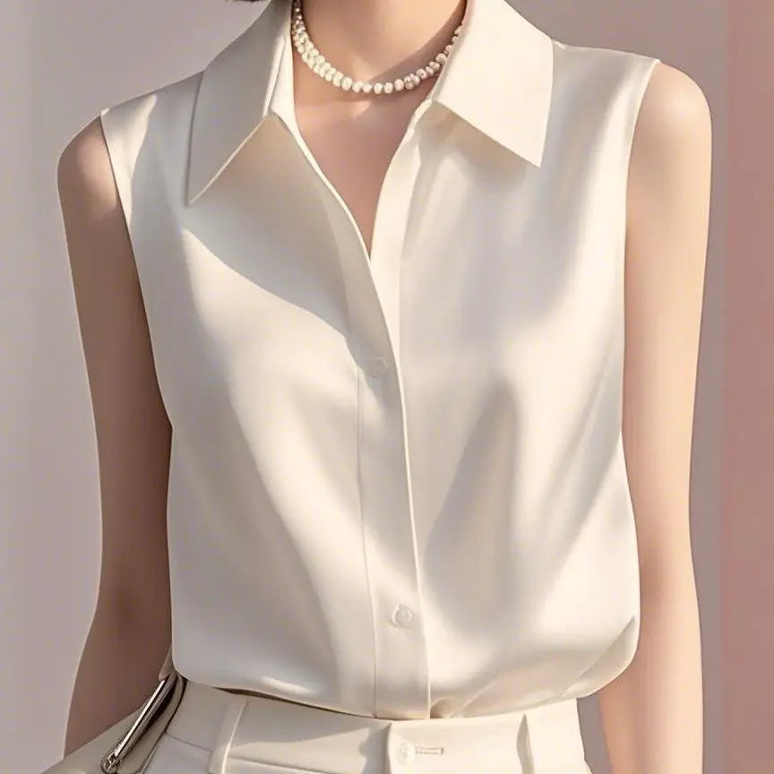 Keanne Sleeveless Satin Blouse Shirt