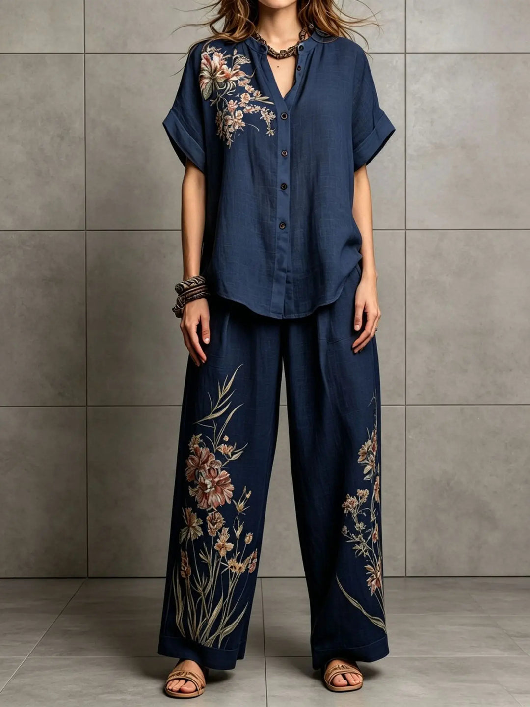 Dianne Bohemian Floral Printed Wide Leg Pants Set