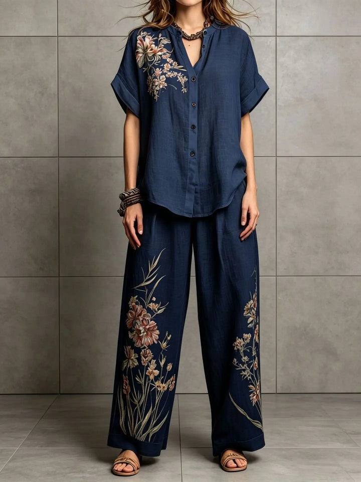 Dianne Bohemian Floral Printed Wide Leg Pants Set
