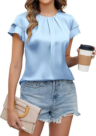 Sabrina Satin Ruffle Sleeve Blouse