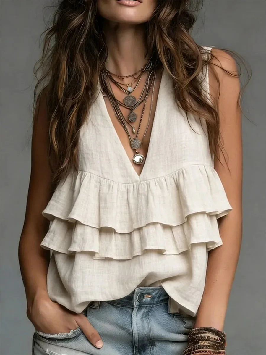 Aurora Ruffled V Neck Casual Blouse