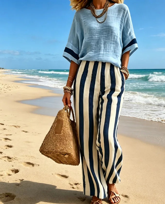 Leona Striped Wide Leg Lounge Set