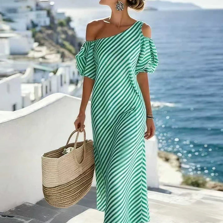 Freya Bohemian Striped One Shoulder Maxi Dress