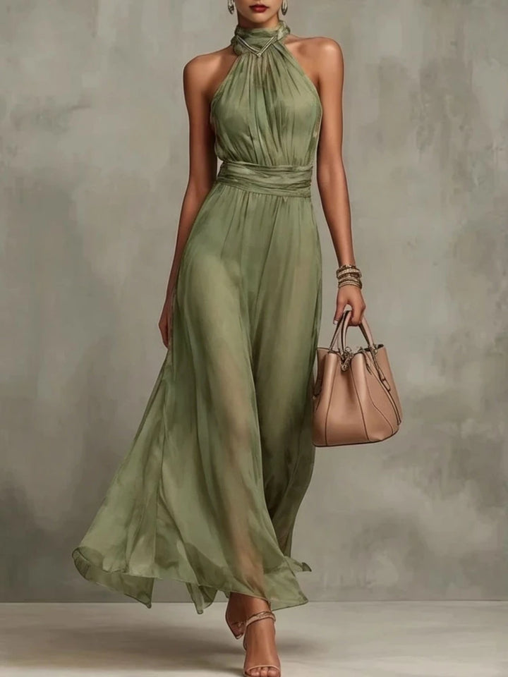 Clarissa Flowing Halter Wedding Guest Maxi Dress