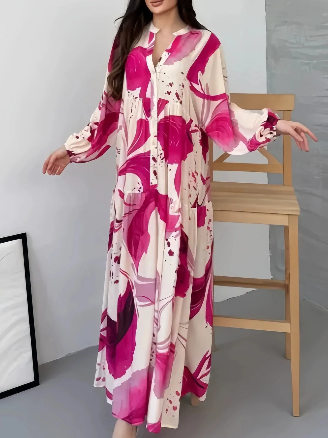 Rhea Elegant Bohemian Floral V Neck Maxi Dress