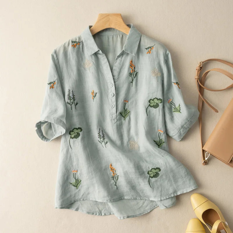 Jocelyn Embroidered Linen Blouse