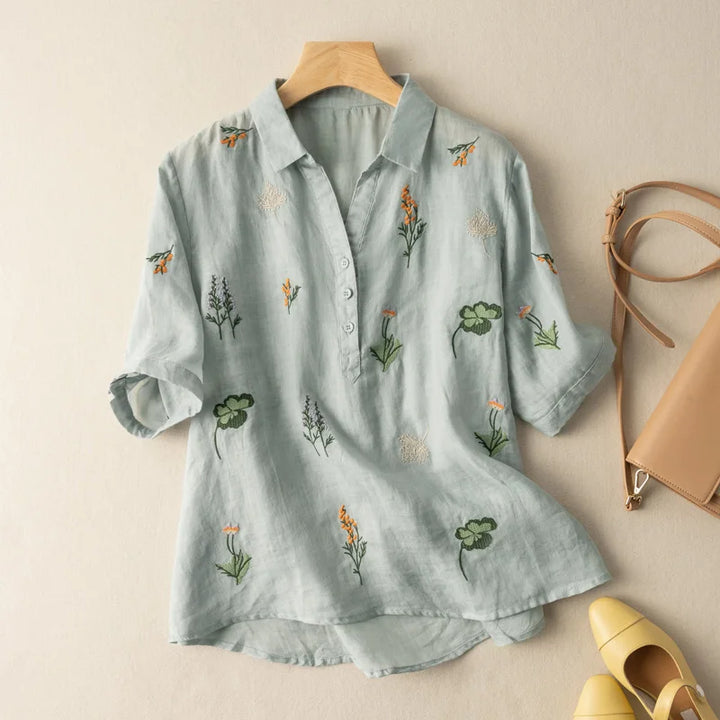 Jocelyn Embroidered Linen Blouse