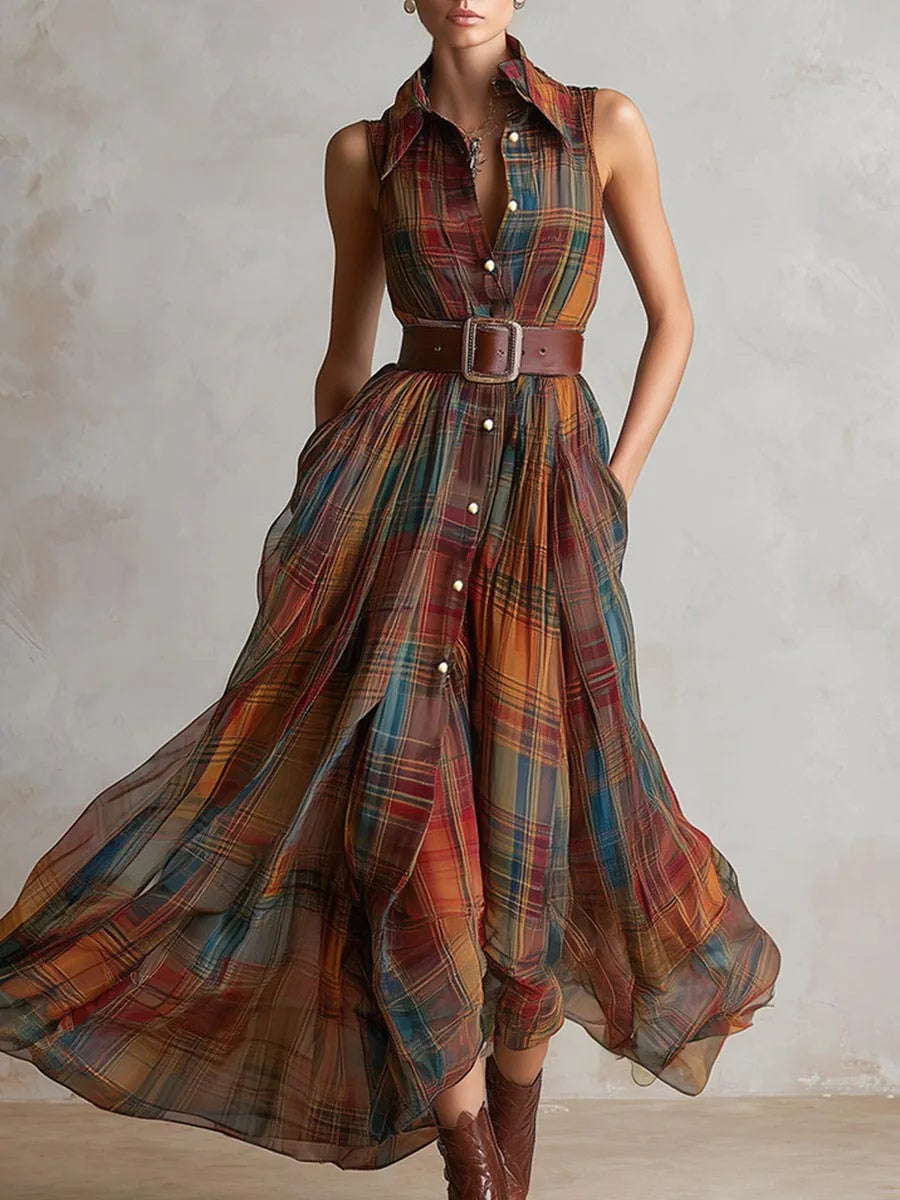 Evangeline Plaid Bohemian Maxi Dress